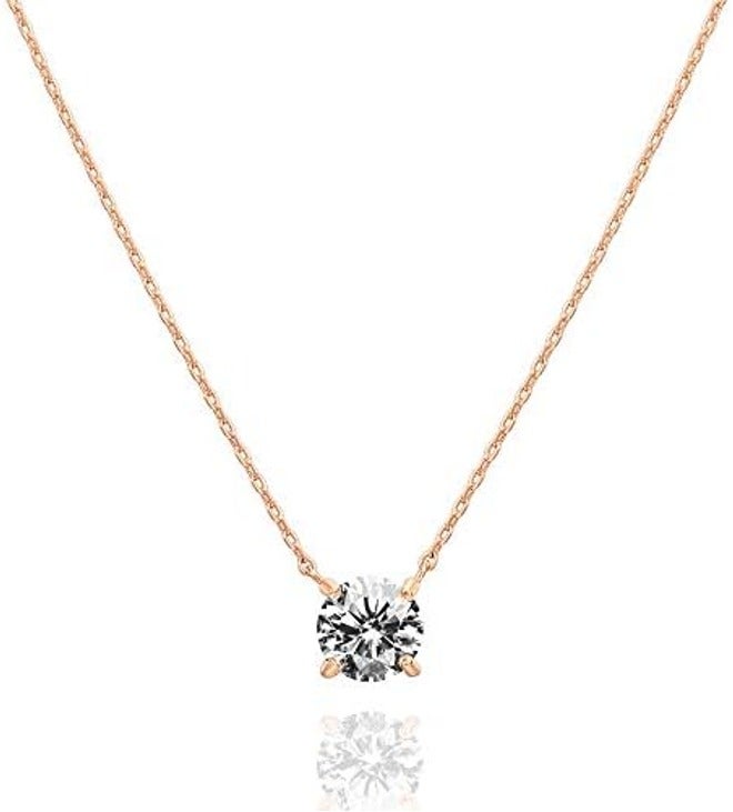 PAVOI 14K Gold Plated Crystal Solitaire Necklace with 1.5 Carat Cubic Zirconia - Image 3