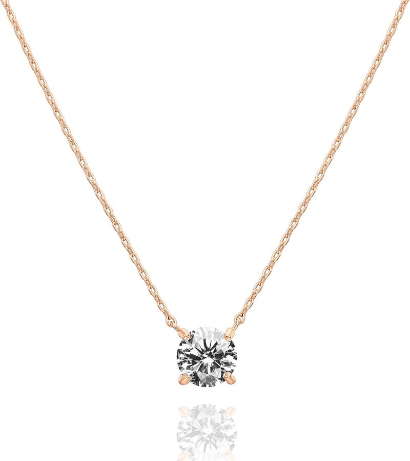 PAVOI 14K Gold Plated Crystal Solitaire Necklace with 1.5 Carat Cubic Zirconia - Image 2