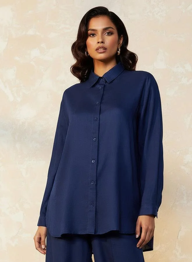 سبلاش فيڤ Oversized Linen Blend Shirt with Long Sleeves