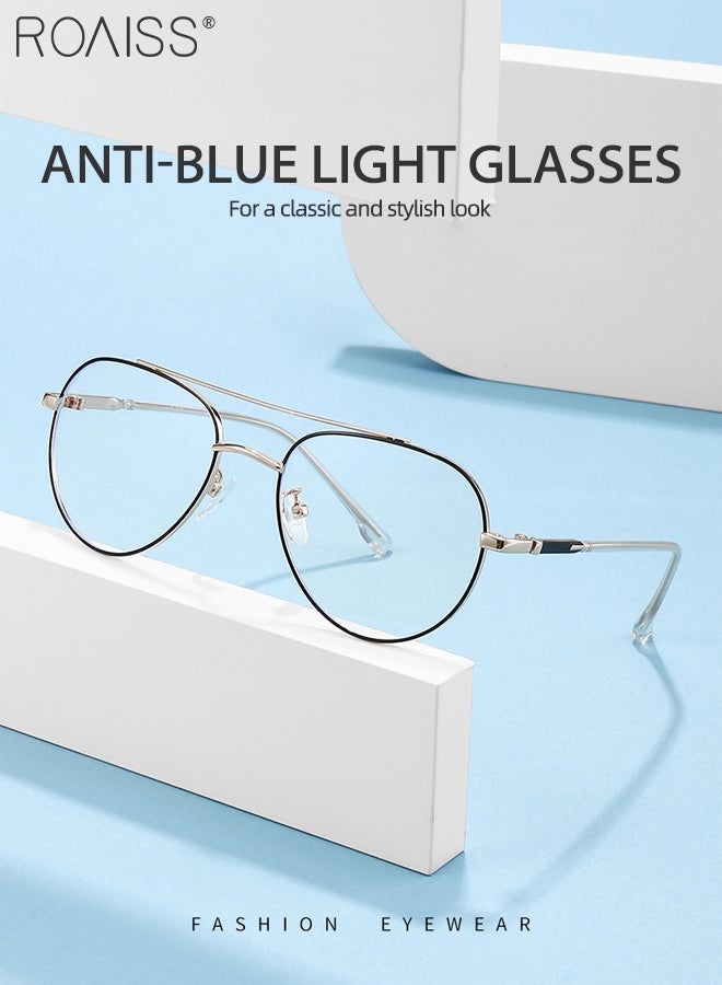 roaiss Blue Light Blocking Glasses for Men Women Blue Light Filter Computer Reading Gaming TV Phones Round Eyeglasses Fashion Anti Eyestrain Headache Eyewear Silver Black 52mm  - Image 4
