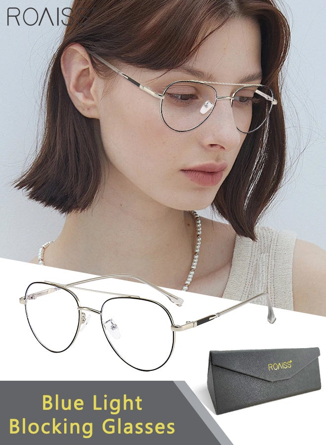 roaiss Blue Light Blocking Glasses for Men Women Blue Light Filter Computer Reading Gaming TV Phones Round Eyeglasses Fashion Anti Eyestrain Headache Eyewear Silver Black 52mm  - Image 1