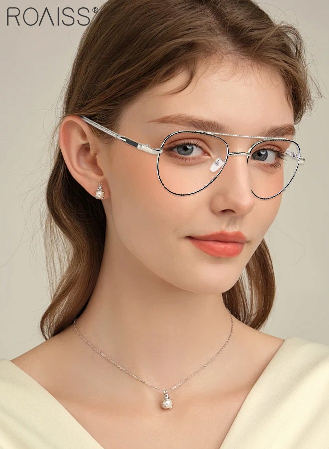 roaiss Blue Light Blocking Glasses for Men Women Blue Light Filter Computer Reading Gaming TV Phones Round Eyeglasses Fashion Anti Eyestrain Headache Eyewear Silver Black 52mm  - Image 2