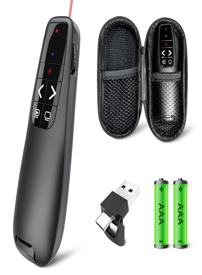 UBUYONE Presentation Clicker with Case Storage: Wireless Presenter Remote: Red Laser Pointer Computer Clickers, USB C PowerPoint PPT Clicker for Mac Laptop, Slideshow Google Slide Advancer - Image 1