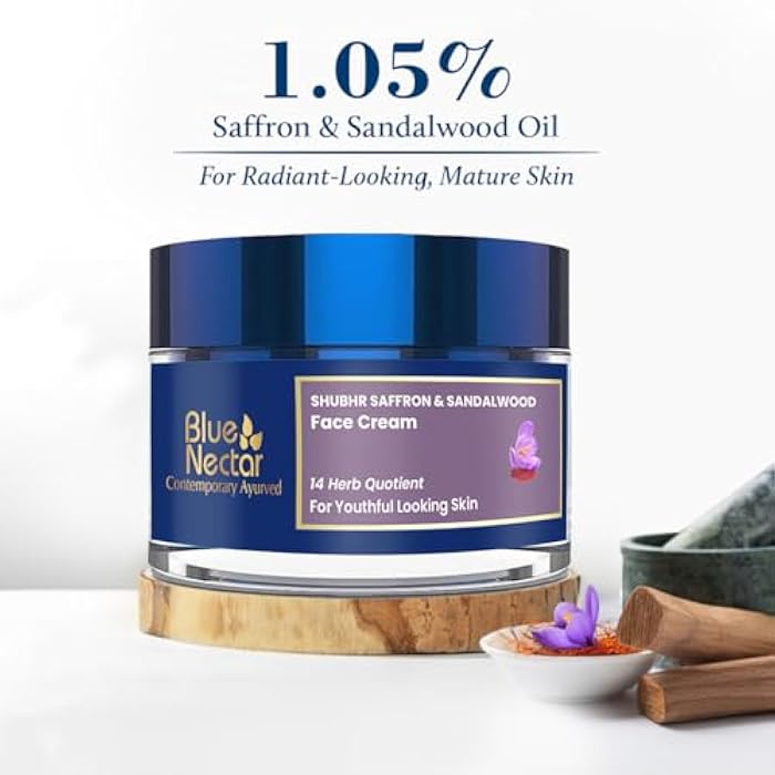 Blue Nectar Face Cream for Women for Aging Skin | Ayurvedic Daily Face Moisturizer for Women with Kumkumadi Saffron Oil for Skin | Hydrating Day & Night Cream (14 Herbs, 1.76 Oz) - Image 2