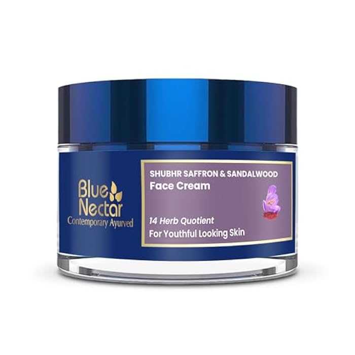 Blue Nectar Face Cream for Women for Aging Skin | Ayurvedic Daily Face Moisturizer for Women with Kumkumadi Saffron Oil for Skin | Hydrating Day & Night Cream (14 Herbs, 1.76 Oz) - Image 1