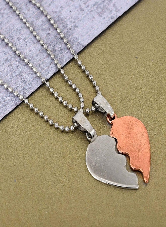 Morvi Copper and Stainless Steel, Half Shiny White and Half Copper Heart Fashion Pendant Locket for Men and Women - Image 4