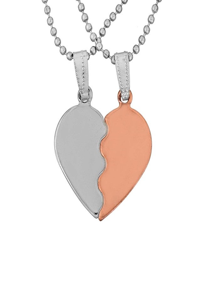 Morvi Copper and Stainless Steel, Half Shiny White and Half Copper Heart Fashion Pendant Locket for Men and Women - Image 1