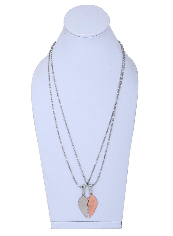 Morvi Copper and Stainless Steel, Half Shiny White and Half Copper Heart Fashion Pendant Locket for Men and Women - Image 3