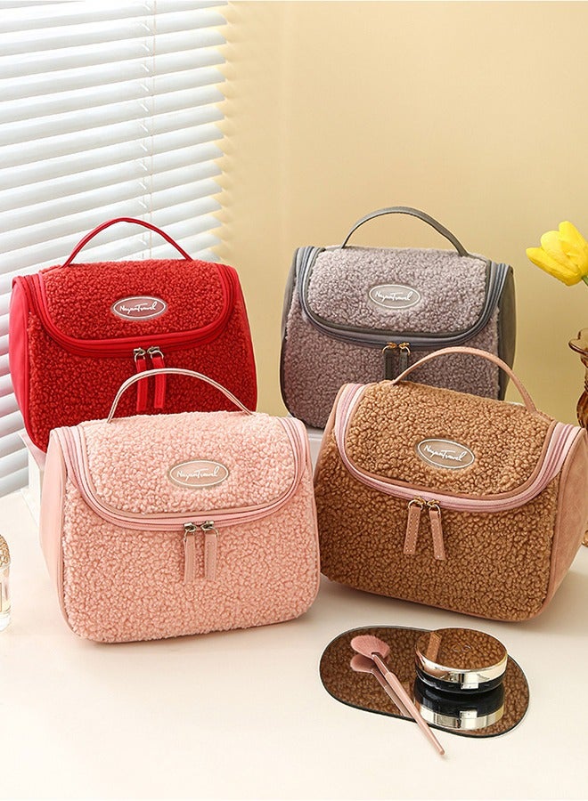 Generic Cosmetic Bags for Women Makeup Bag Large Capacity Purse Travel Bags Toiletries Bag Cosmetic Bag Lambswool Pen Pouch Cosmetic Bag(Coffee)  - Image 2
