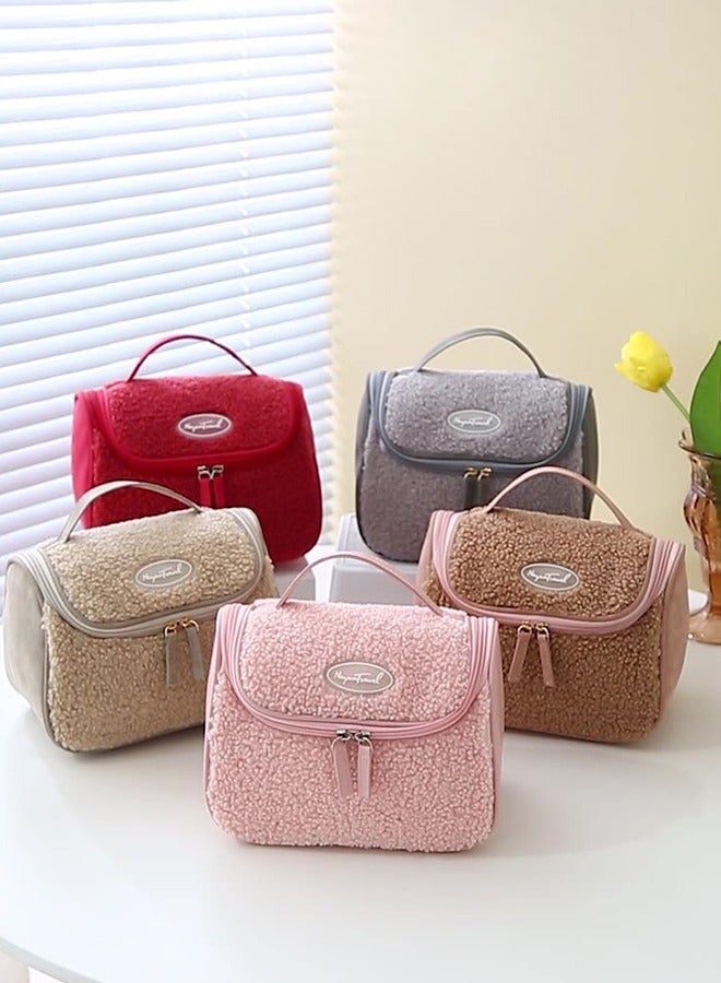 Generic Cosmetic Bags for Women Makeup Bag Large Capacity Purse Travel Bags Toiletries Bag Cosmetic Bag Lambswool Pen Pouch Cosmetic Bag(Coffee)  - Image 3