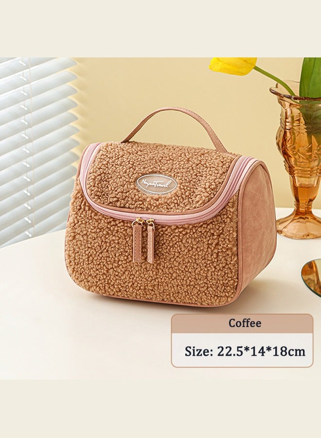 Generic Cosmetic Bags for Women Makeup Bag Large Capacity Purse Travel Bags Toiletries Bag Cosmetic Bag Lambswool Pen Pouch Cosmetic Bag(Coffee)  - Image 1