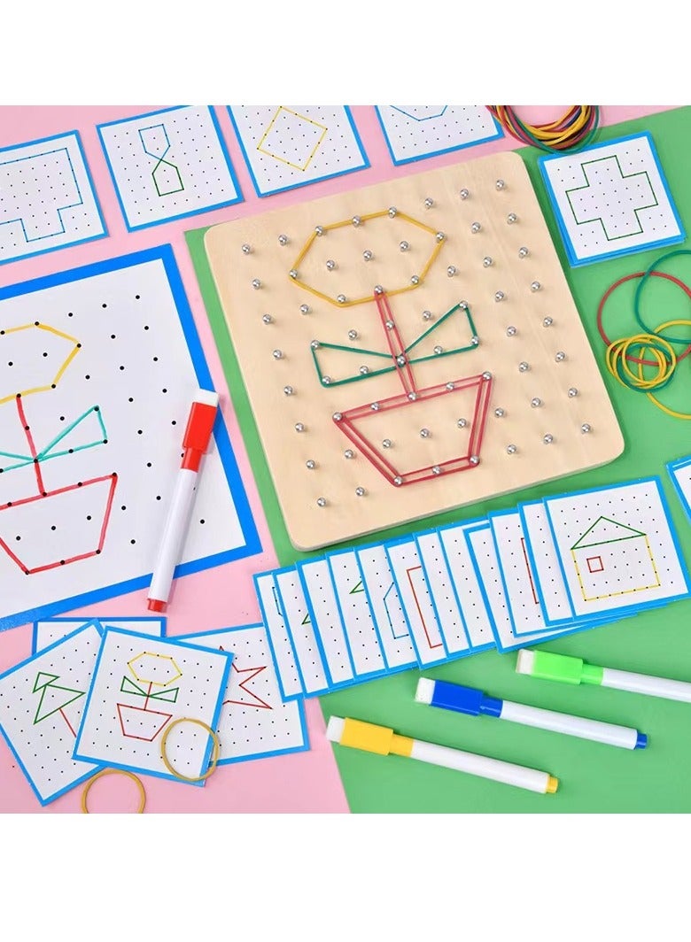 MIXDE Kids Early Education Toys,Wood Nail Board Geometric Figure Puzzle Board,Shape Recognition Toys - Image 4