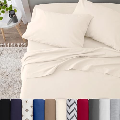 Martex 4 Piece Queen Bed Sheets Set | Queen Bed Sheets – Light Weight, Soft Breathable Sheets | Brushed Cotton Rich Blend | Secure-Fit, Wrinkle Resistant, Durable, Easy Care Bed Sheets | Comfy Sheets | Ivory - Image 2