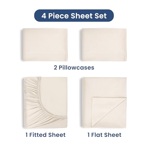 Martex 4 Piece Queen Bed Sheets Set | Queen Bed Sheets – Light Weight, Soft Breathable Sheets | Brushed Cotton Rich Blend | Secure-Fit, Wrinkle Resistant, Durable, Easy Care Bed Sheets | Comfy Sheets | Ivory - Image 3