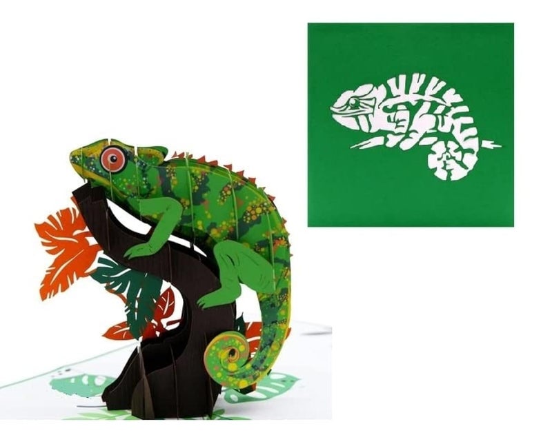ETA 3D Chameleon Pop Up Birthday Card, Animal Themed Card, Father's Day Card, A18 - Image 1