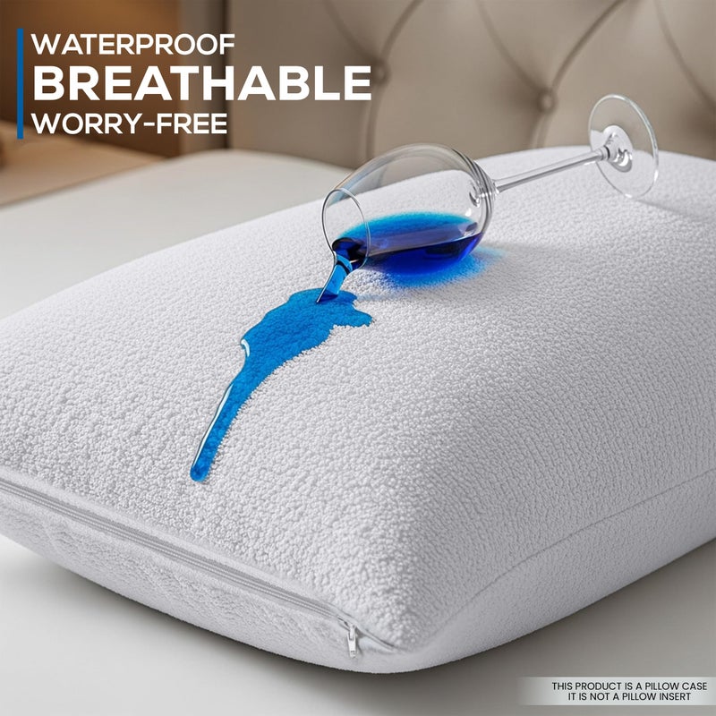 Utopia Bedding Set of 2 Waterproof Pillow Protectors with Zipper King Size, Terry Pillow Covers, Bed Bug and Dust Mite Proof Pillow Cases - Image 3