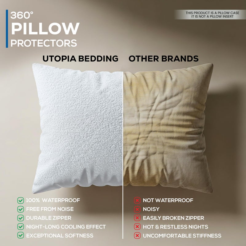 Utopia Bedding Set of 2 Waterproof Pillow Protectors with Zipper King Size, Terry Pillow Covers, Bed Bug and Dust Mite Proof Pillow Cases - Image 5