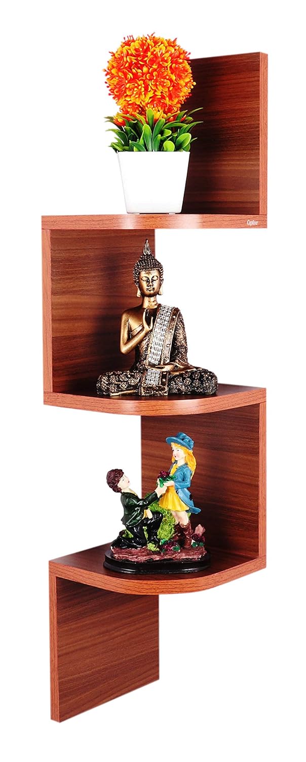 Captiver Morplus Zigzag Wall Mounted Corner Shelf Unit Tire 3Teak Office Racks Shelves Multipurpose Storage Organiser Home Decor Decorative Items