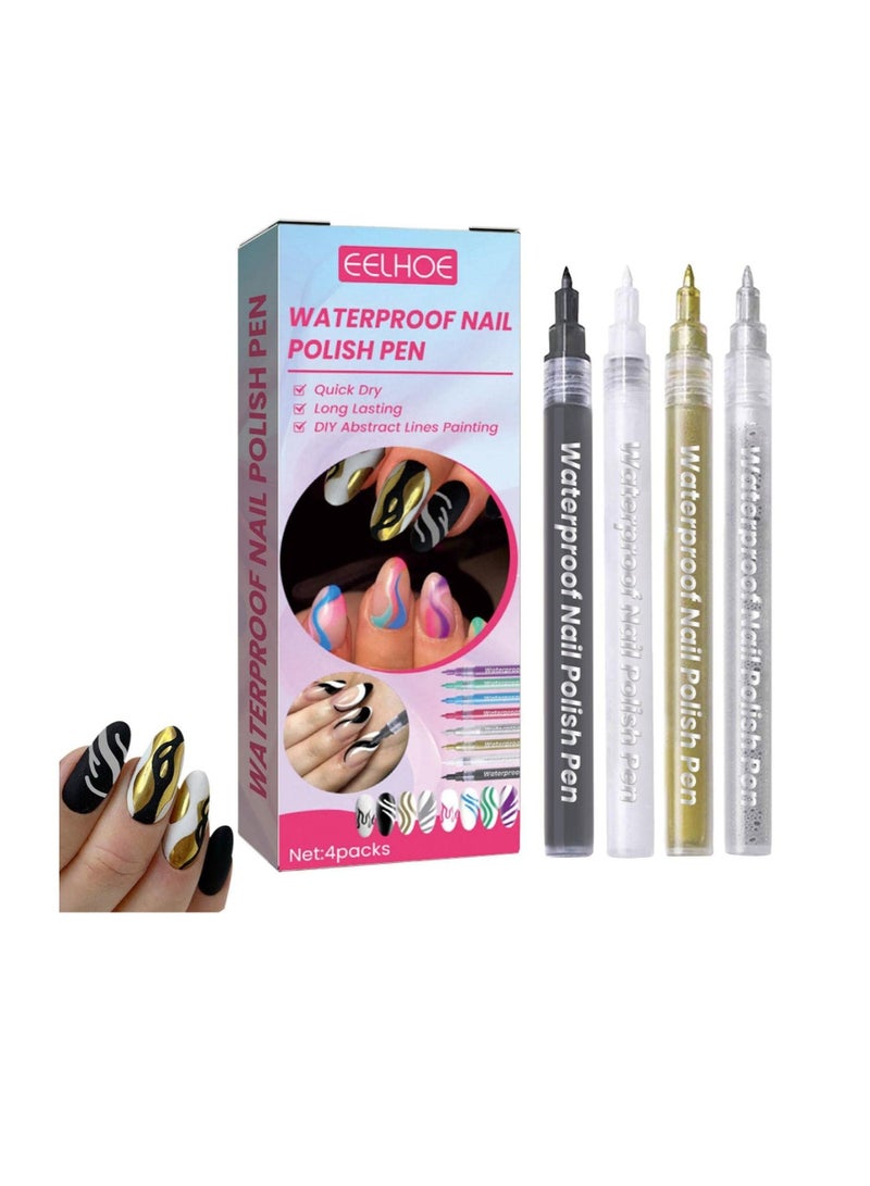 EELHOE Nail Polish Pens 4Pcs Vibrant Colors Smudge Pen For Nail Waterproof Nail Polish Pen For Nail Art DIY Drawing - Image 1