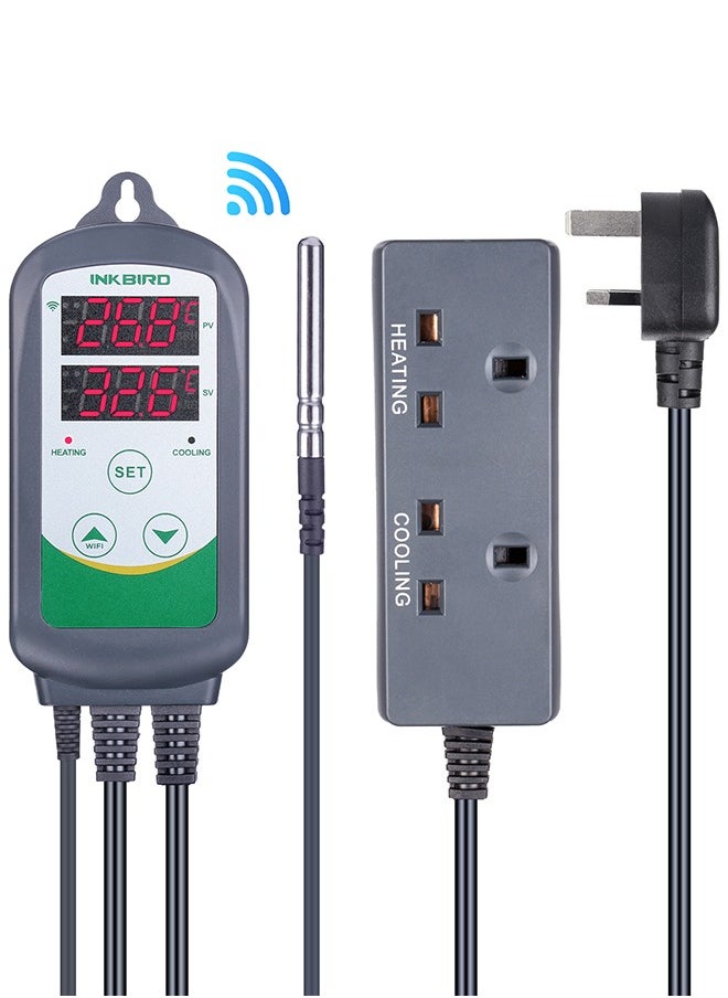 INKBIRD INKBIRD Digital WiFi Thermostat Heating and Cooling Control Temperature Controller ITC-308-WIFI Wireless Thermostat with Temperature Graph for Greenhouse Hydroponics Heat Mat Reptile Incubation  - Image 1