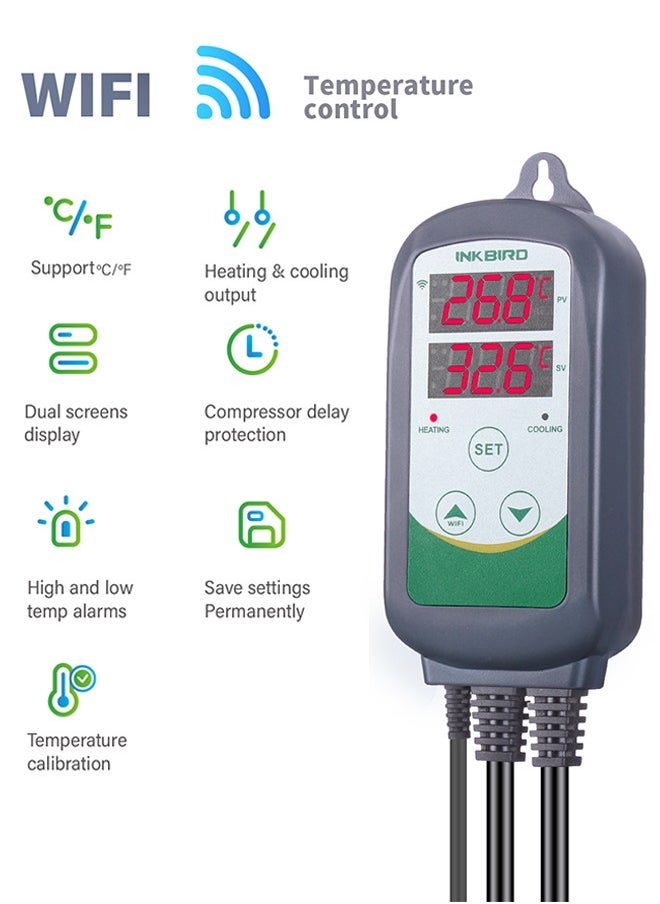 INKBIRD INKBIRD Digital WiFi Thermostat Heating and Cooling Control Temperature Controller ITC-308-WIFI Wireless Thermostat with Temperature Graph for Greenhouse Hydroponics Heat Mat Reptile Incubation  - Image 3