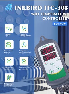INKBIRD INKBIRD Digital WiFi Thermostat Heating and Cooling Control Temperature Controller ITC-308-WIFI Wireless Thermostat with Temperature Graph for Greenhouse Hydroponics Heat Mat Reptile Incubation  - Image 2