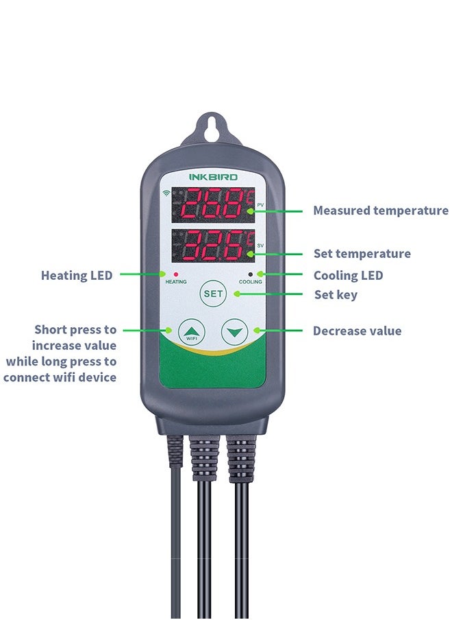 INKBIRD INKBIRD Digital WiFi Thermostat Heating and Cooling Control Temperature Controller ITC-308-WIFI Wireless Thermostat with Temperature Graph for Greenhouse Hydroponics Heat Mat Reptile Incubation  - Image 5