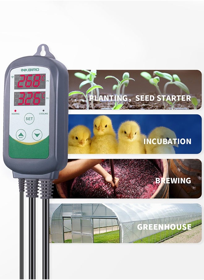 INKBIRD - INKBIRD Digital WiFi Thermostat Heating and Cooling Control Temperature Controller ITC-308-WIFI Wireless Thermostat with Temperature Graph for Greenhouse Hydroponics Heat Mat Reptile Incubation - Image 1