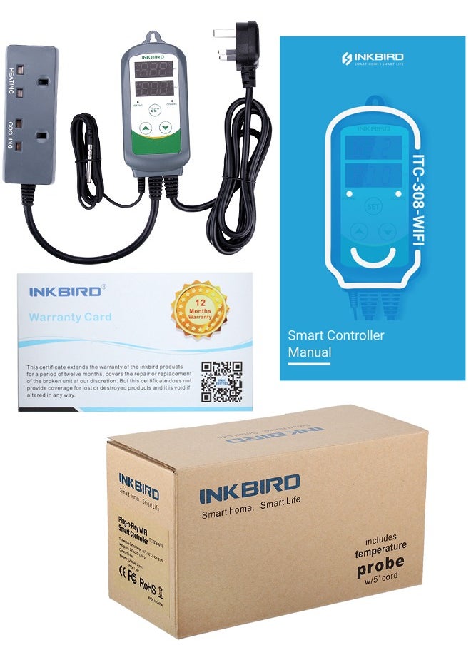 INKBIRD - INKBIRD Digital WiFi Thermostat Heating and Cooling Control Temperature Controller ITC-308-WIFI Wireless Thermostat with Temperature Graph for Greenhouse Hydroponics Heat Mat Reptile Incubation - Image 1