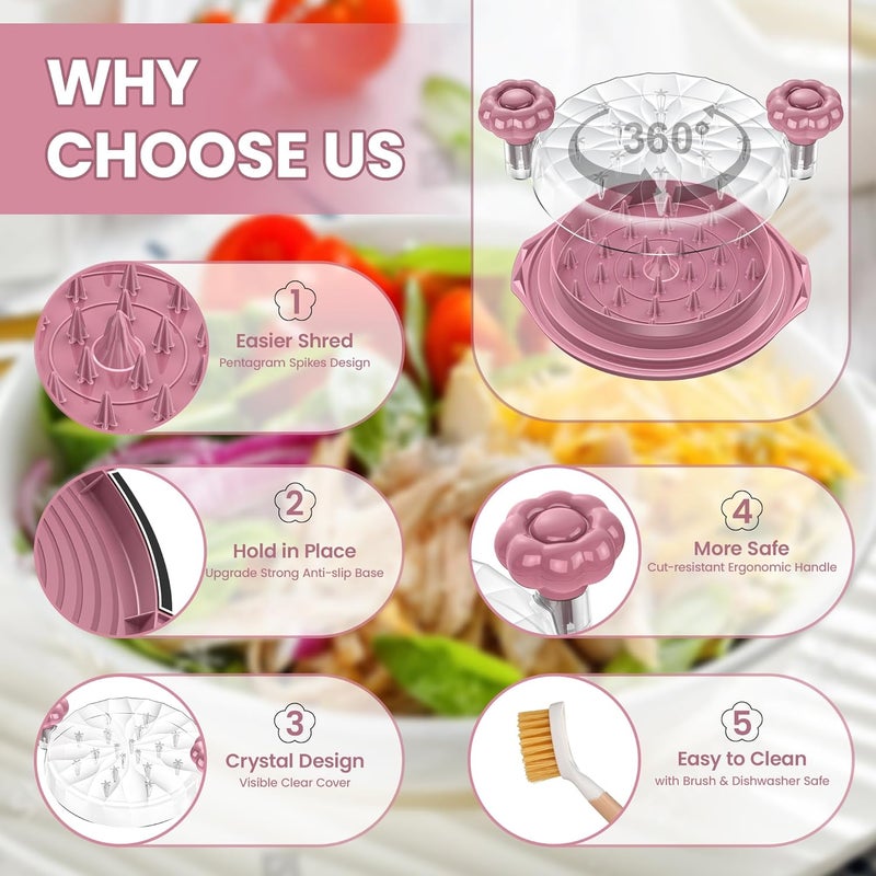 Beiyunee Chicken Shredder Tool Twist Large - 10'' Pro Meat Shredders for Chicken Breast,Visible Kitchen Gadgets Grinder Machine with Brush,Strong Anti-Slip Strip,Ergonomic Handle,BPA Free (Purple) - Image 2