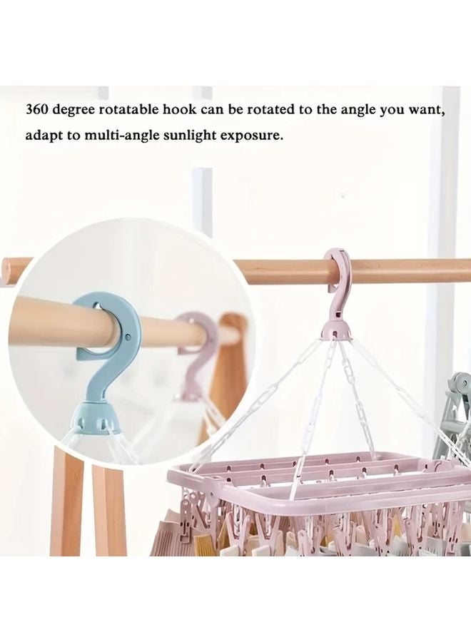 Pink Rotatable 32 Clip Plastic Clothes Drying Rack Space Saving Folding Hanger For Socks Underwear - Image 3
