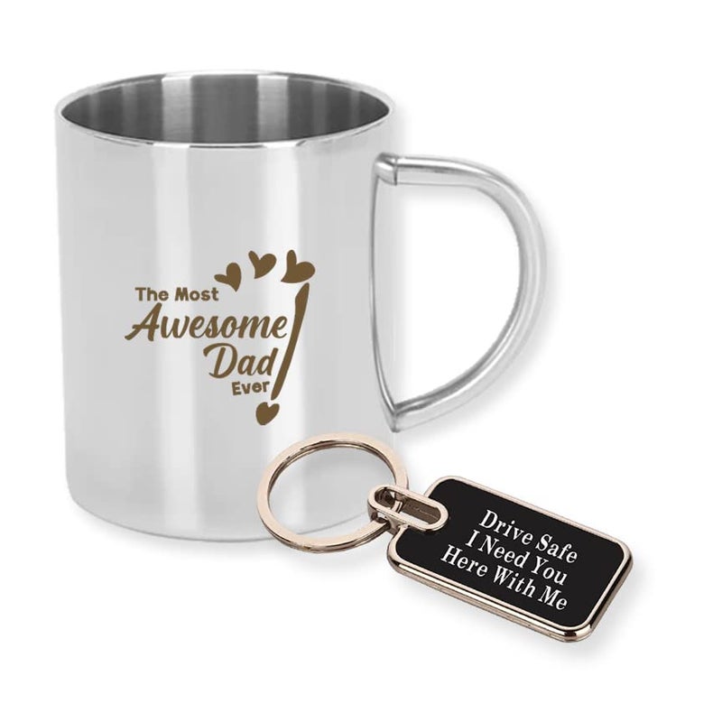 savri Personalized Stainless Steel Coffee Mug Metal Keychain Quote for Dad Engraved Gift for Dad Papa Ideal for Fathers Day Birthday Anniversary New Year Diwali 220 ml Capacity - Image 1