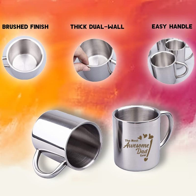 savri Personalized Stainless Steel Coffee Mug Metal Keychain Quote for Dad Engraved Gift for Dad Papa Ideal for Fathers Day Birthday Anniversary New Year Diwali 220 ml Capacity - Image 5