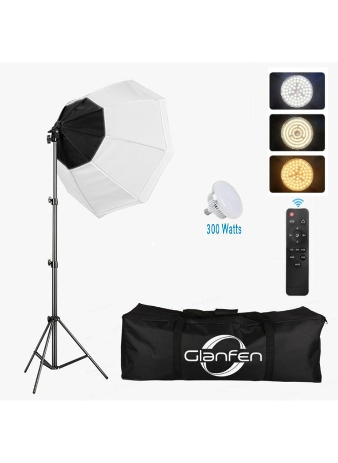 Glanfen Photography Softbox Lighting Kit with 380W 3 Colors Remote LED Bulbs,Soft Boxes and Carry Bag for Video Recording, Portraits Shooting  - Image 1