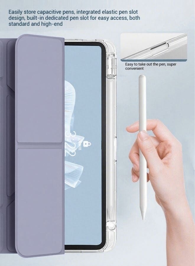 For HONOR Pad 9 12.1-Inch Pad Case With Pen Slot,Shockproof Y Folding Stand, Transparent Tpu Protective Case,  Flip Cover Stand Smart Wake-Up/ Free AED 23 Anti-Glare Protective Film - Purple - Image 2