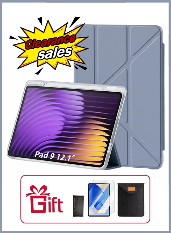 For HONOR Pad 9 12.1-Inch Pad Case With Pen Slot,Shockproof Y Folding Stand, Transparent Tpu Protective Case,  Flip Cover Stand Smart Wake-Up/ Free AED 23 Anti-Glare Protective Film - Purple - Image 1