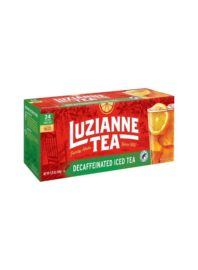 Luzianne أكياس شاي لوزيان المثلج منزوع الكافيين، حجم عائلي، علبة تحتوي على 24 كيس (عبوة واحدة) - Image 1