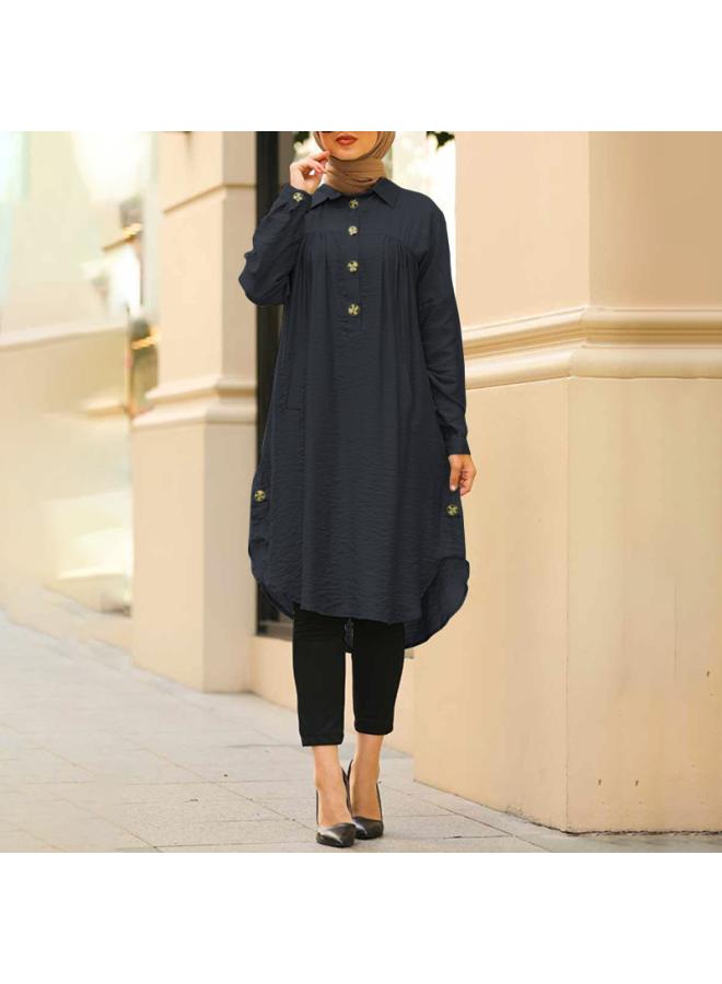 Muslim Quality 202 Summer Artistic National Style Retro Women's Cotton And Linen Pullover Stand Collar A- Line Dress 