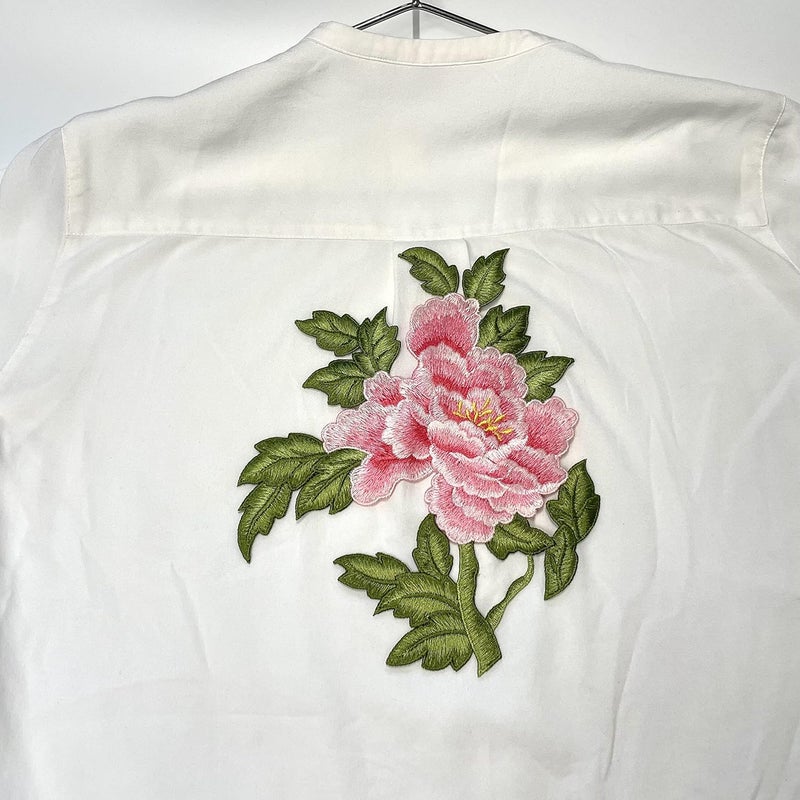Sourcemall Sew on Peony Patches, Embroidered Flower Appliques for DIY Clothing, Jackets, Jeans, Backpacks, Hats, Arts Craft Sew Making (Pink Peony with Leaf L) - Image 4