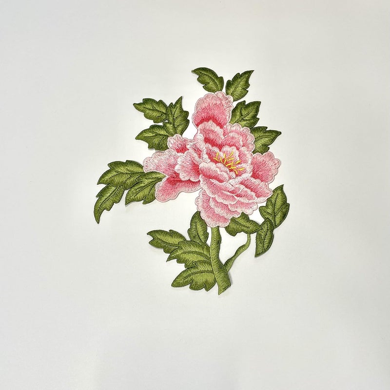 Sourcemall Sew on Peony Patches, Embroidered Flower Appliques for DIY Clothing, Jackets, Jeans, Backpacks, Hats, Arts Craft Sew Making (Pink Peony with Leaf L) - Image 5