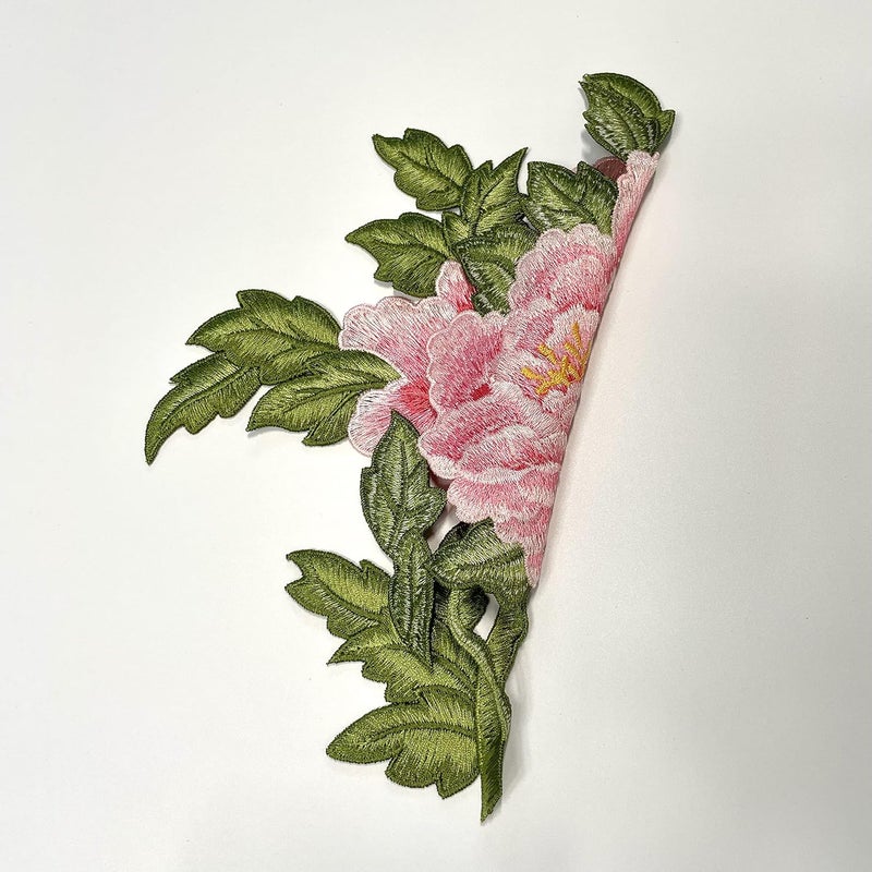 Sourcemall Sew on Peony Patches, Embroidered Flower Appliques for DIY Clothing, Jackets, Jeans, Backpacks, Hats, Arts Craft Sew Making (Pink Peony with Leaf L) - Image 2