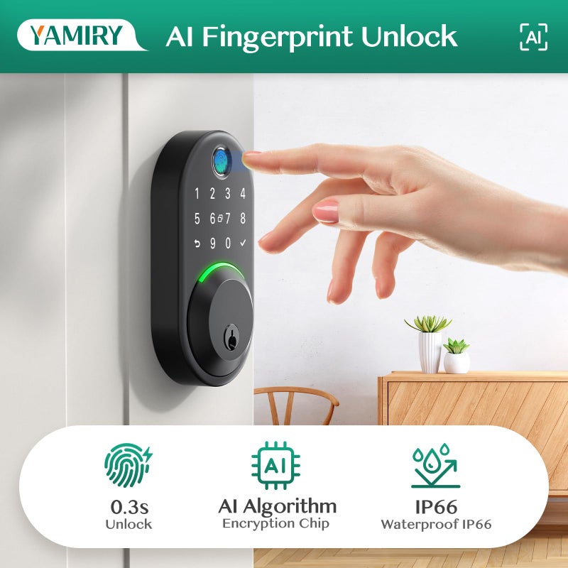 Yamiry Smart Deadbolt Door Lock with Keypad:Yamiry Fingerprint Keyless Entry Deadbolt,Digital Smart Locks for Front Door,Electronic Code,Easy Installation - Image 3