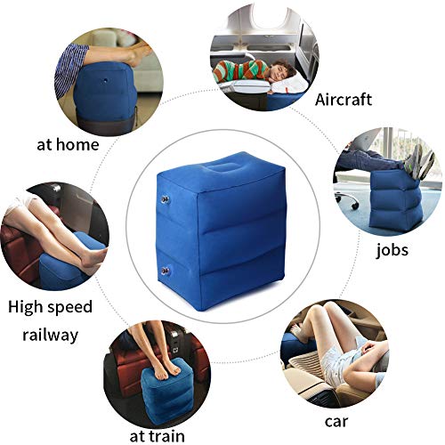 ZIQIAN Inflatable Travel Foot Rest Pillow Portable Adjustable Three Layers Height Foot Stool for Airplanes, Cars, Home, Trains, Office to Lay Down or Sleep on Long Flight with Pump (BLUE) - Image 4