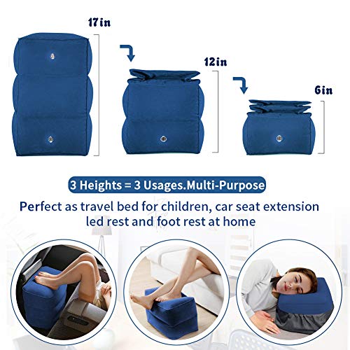 ZIQIAN Inflatable Travel Foot Rest Pillow Portable Adjustable Three Layers Height Foot Stool for Airplanes, Cars, Home, Trains, Office to Lay Down or Sleep on Long Flight with Pump (BLUE) - Image 2