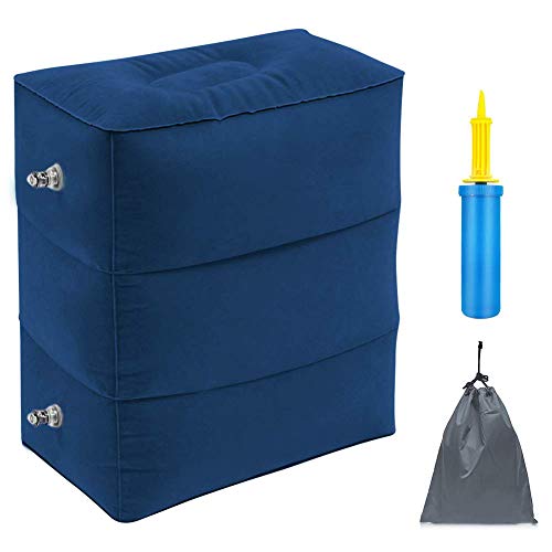 ZIQIAN Inflatable Travel Foot Rest Pillow Portable Adjustable Three Layers Height Foot Stool for Airplanes, Cars, Home, Trains, Office to Lay Down or Sleep on Long Flight with Pump (BLUE) - Image 1