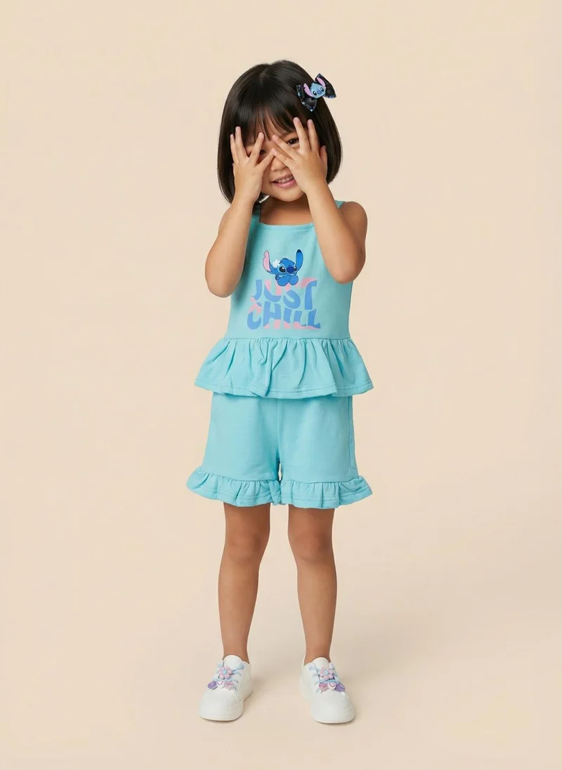 Nautinati Girls' 100% Cotton Disney Lilo & Stitch Print Jumpsuit with Ruffle Details