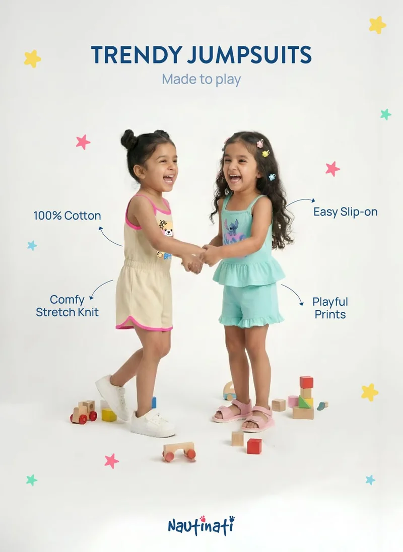 Nautinati  Nautinati Girls' 100% Cotton Disney Lilo & Stitch Print Jumpsuit with Ruffle Details for Women | Best Price UAE