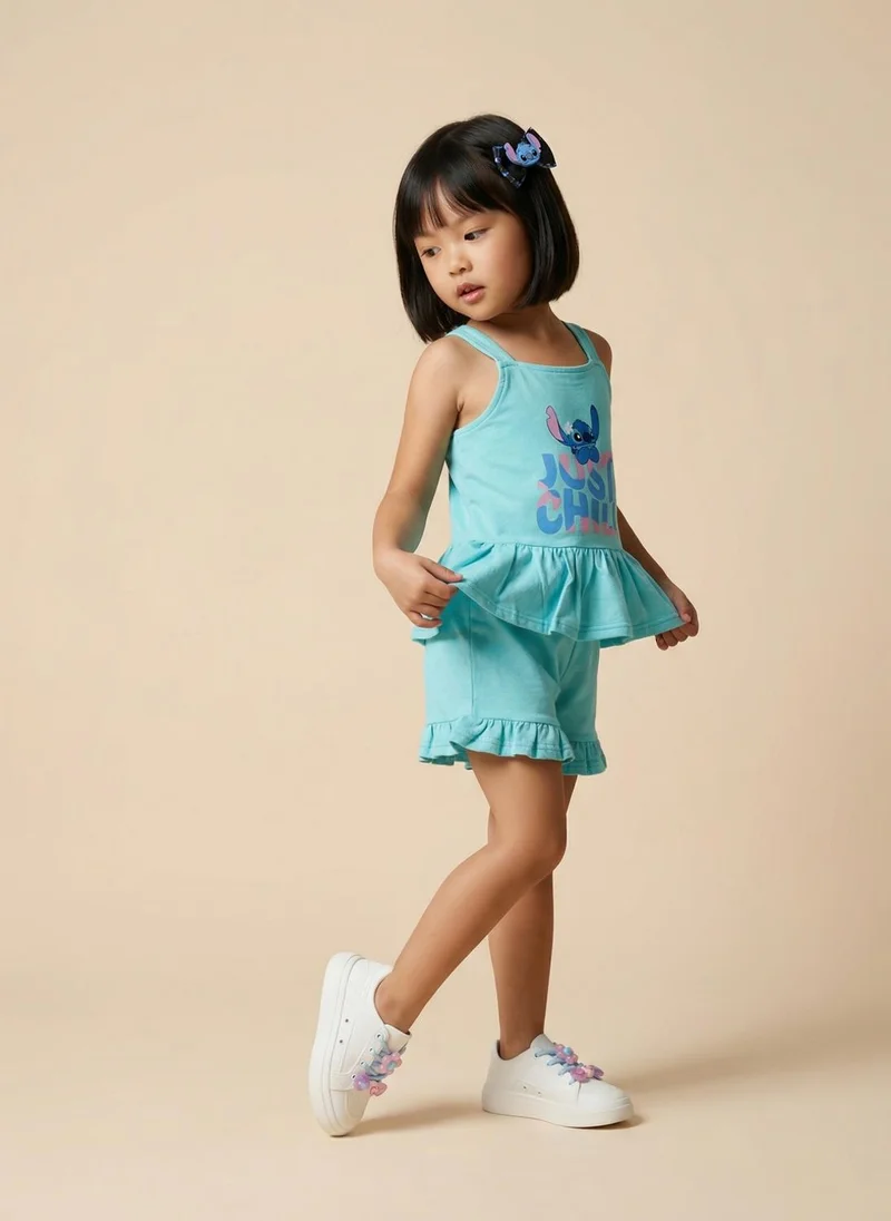 Nautinati  Nautinati Girls' 100% Cotton Disney Lilo & Stitch Print Jumpsuit with Ruffle Details for Women | Best Price UAE
