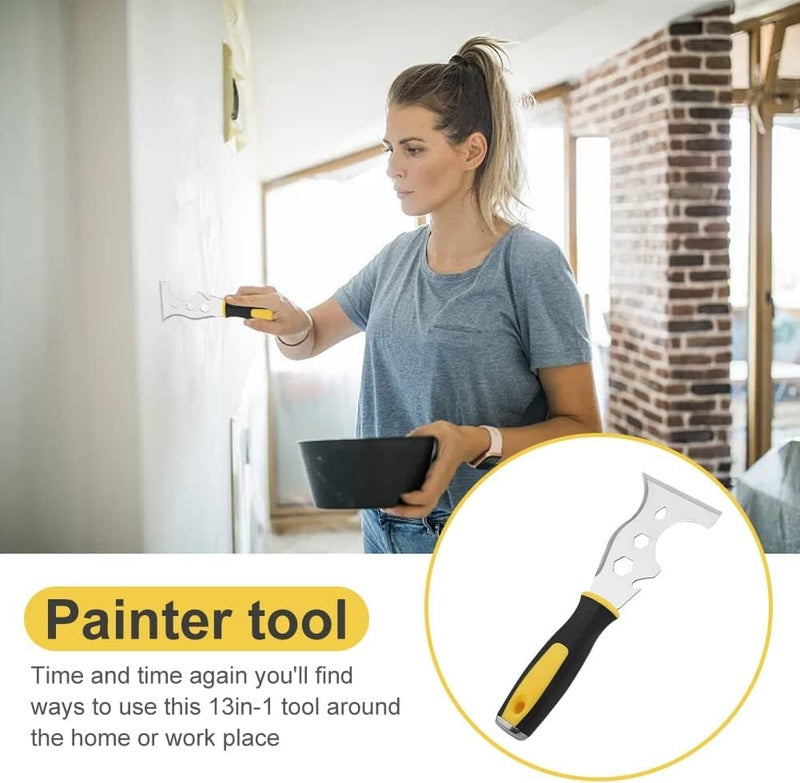 Zaptec 13 in 1 Stainless Steel Multi-Purpose Putty Knife 3" Paint Scraper, Taping Knife, Painters Tool, Paint Roller Cleaner, Straight & Curved Scraper, Hammer - Image 5