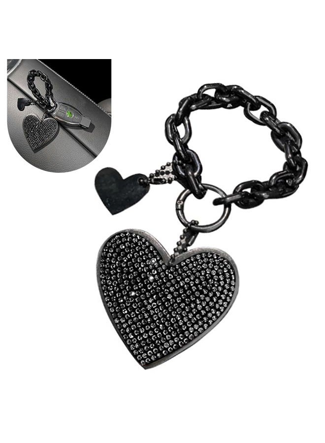 MOXRUQ 1 PC Cute Heart Keychains, Pretty Bling Key Chain Accessories, Heart Shape Key Chain with Sparkly Rhinestones for Car Keys Purse Charms Handbag Backpack Accessories (Black) - Image 1